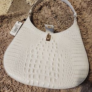 Brahmin Genuine Leather White Shoulder Bag with Gold Hardware 12.5"x12"x3. 5"